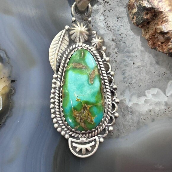Sterling Southwestern Style Sonora Gold Turquoise Decorated Pendant For Women #1 - Picture 6 of 10